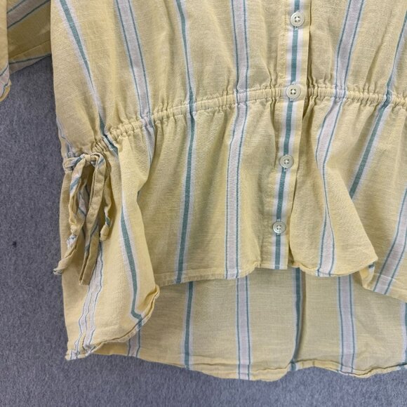 Madewell Womens Size XXS Yellow Green Atlantic Stripe Blouse Button Front Top - Picture 8 of 13
